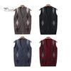 Men Autumn Winter Cardigan Sweater Single-breasted V Neck Sleeveless Buttons Color Matching Stretchy Pockets Knitted Vest Mid-aged Male Top