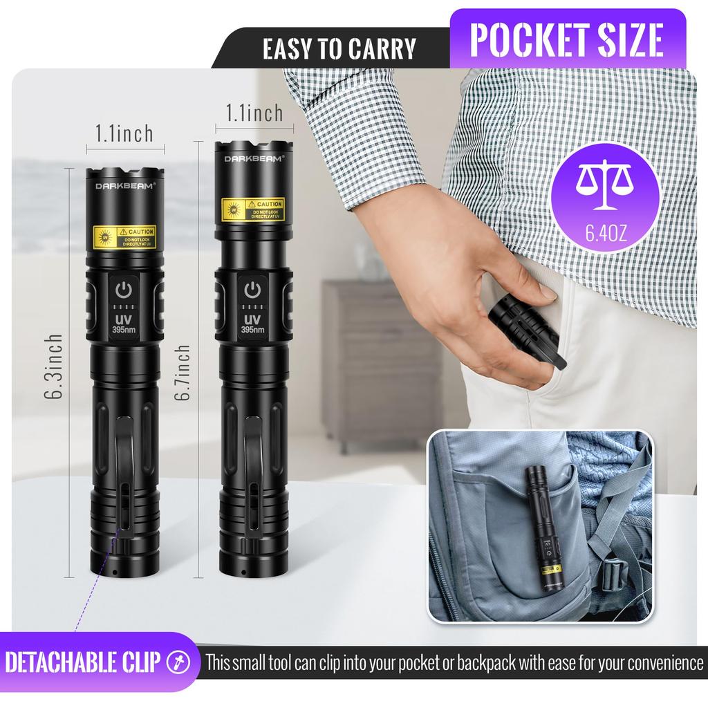 DARKBEAM UV Flashlight Blacklight 395nm Blacklight High Lumen LED Flashlight