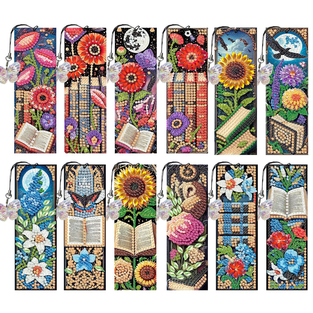 12Pcs Animal Landscape DIY Diamond Bookmark Art Projects Diamond Art Bookmark for DIY Making Beginners Adult Art Craft Supplies