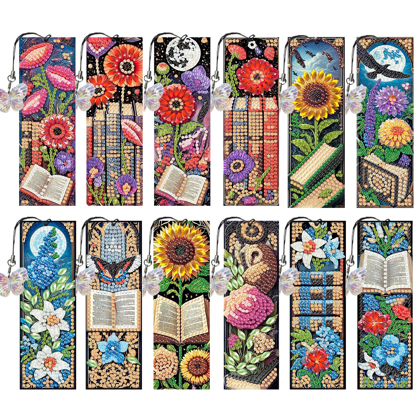 

12Pcs Animal Landscape Patterns DIY Diamond Painting Bookmark Irregular Shaped Diamonds Gift for Book Lovers Mosaic Art Supplies