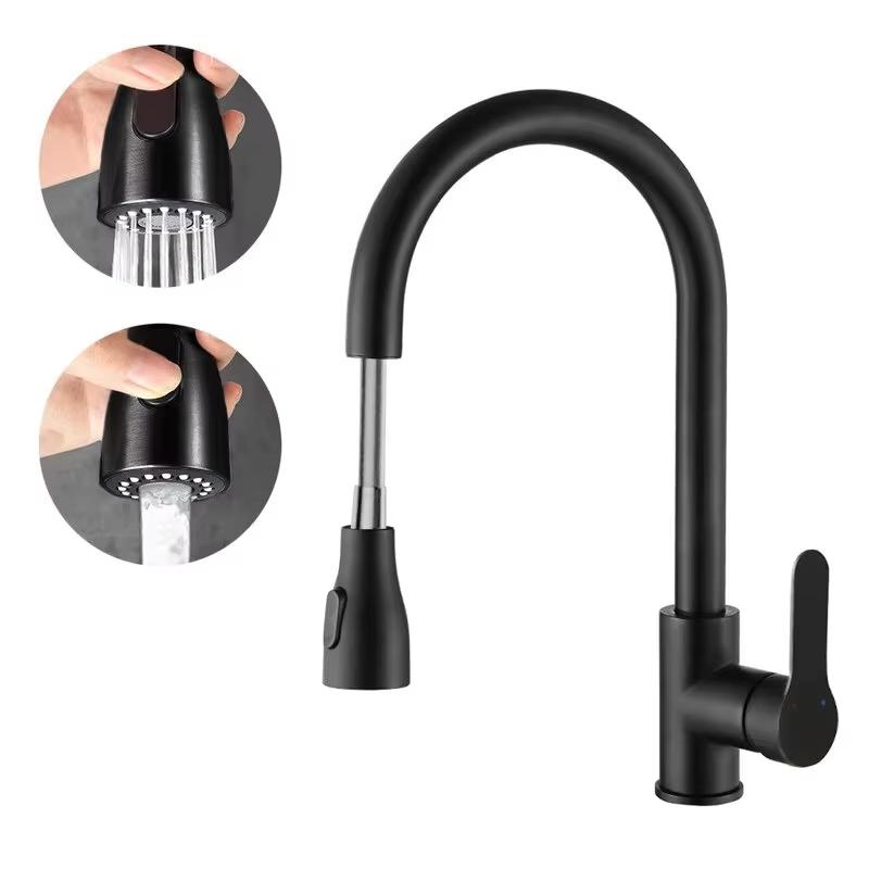 Modern  Stainless Steel Pull-Down Kitchen Faucet, 360° Swivel Hot/Cold Water Tap with Dual Function Pull Out  for Kitchen Sink