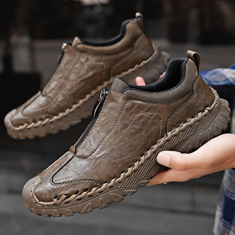 Fashion Classic Zipper Loafers Casual Leather Shoes Men New Fashion Mens Sneakers Handmade Male Oxford Shoes Walking Footwear Sneakers