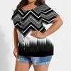 Plus Size Women's Fashion Casual Vintage Printed O-Neck Short Sleeve Button T-Shirt Top