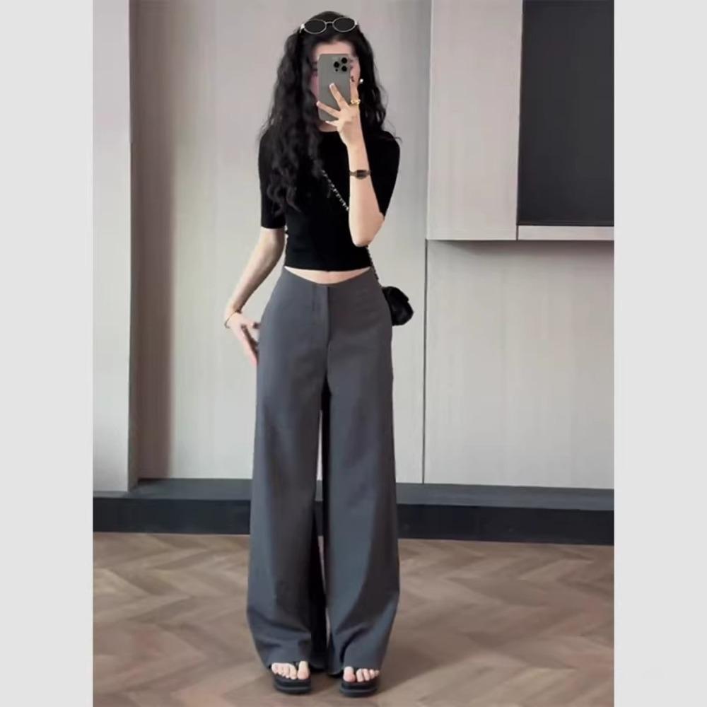 Women's High Rise Wide Leg Pants Straight Leg Trousers Loose Fit Solid Color Dress Pants For Office Casual Summer Wear