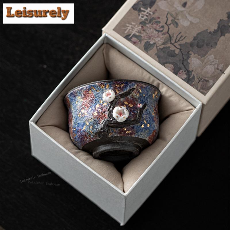 111ml Gold Plum Blossom Teacup Antique Tea Bowl Sample Tea Cup Tea-tasting Fragrance Cup Jianzhan Master Cups Tea Ceremony Gifts