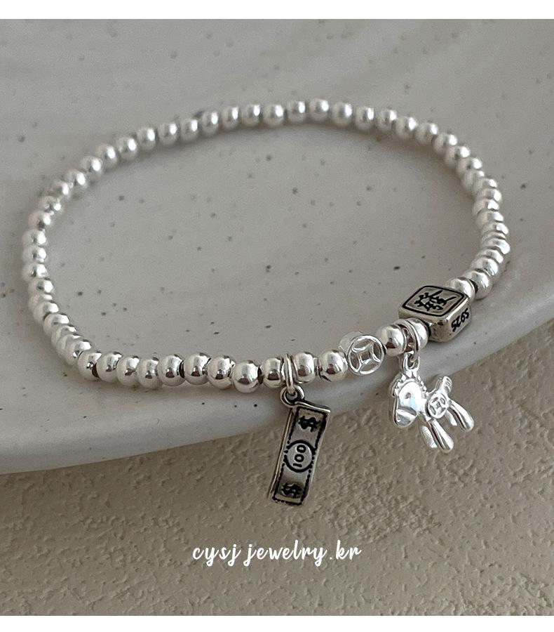Cui Yan S925 Sterling Silver Korean-Style Beaded Bracelet for Women - Elastic Cord, Wealth Attraction, High-End Feel.