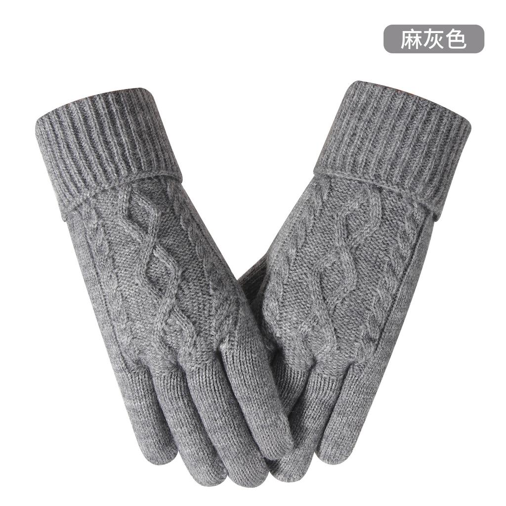 Warm knitted gloves women's winter cycling office simple cold-proof double-layer touch screen gloves