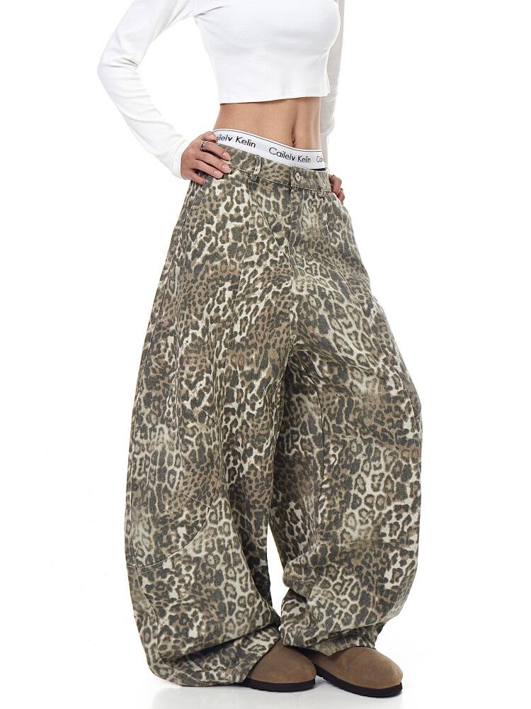 Women's Leopard Print Retro Wide-Leg Jeans 2025