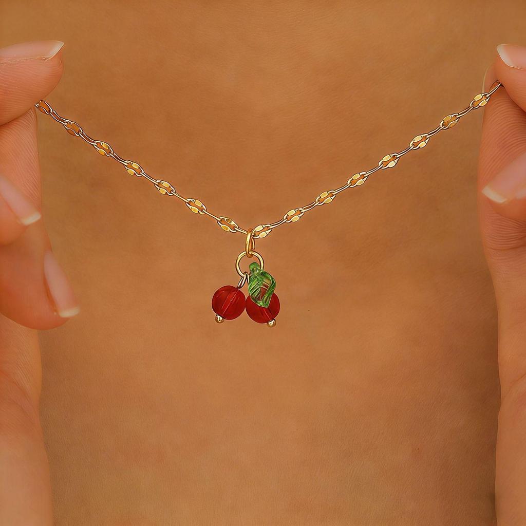 Cherry Red Cross-Border Necklace & Earrings Set: Light Luxury Niche Design, Elegant Clavicle Chain, Exquisite Accessories for Women