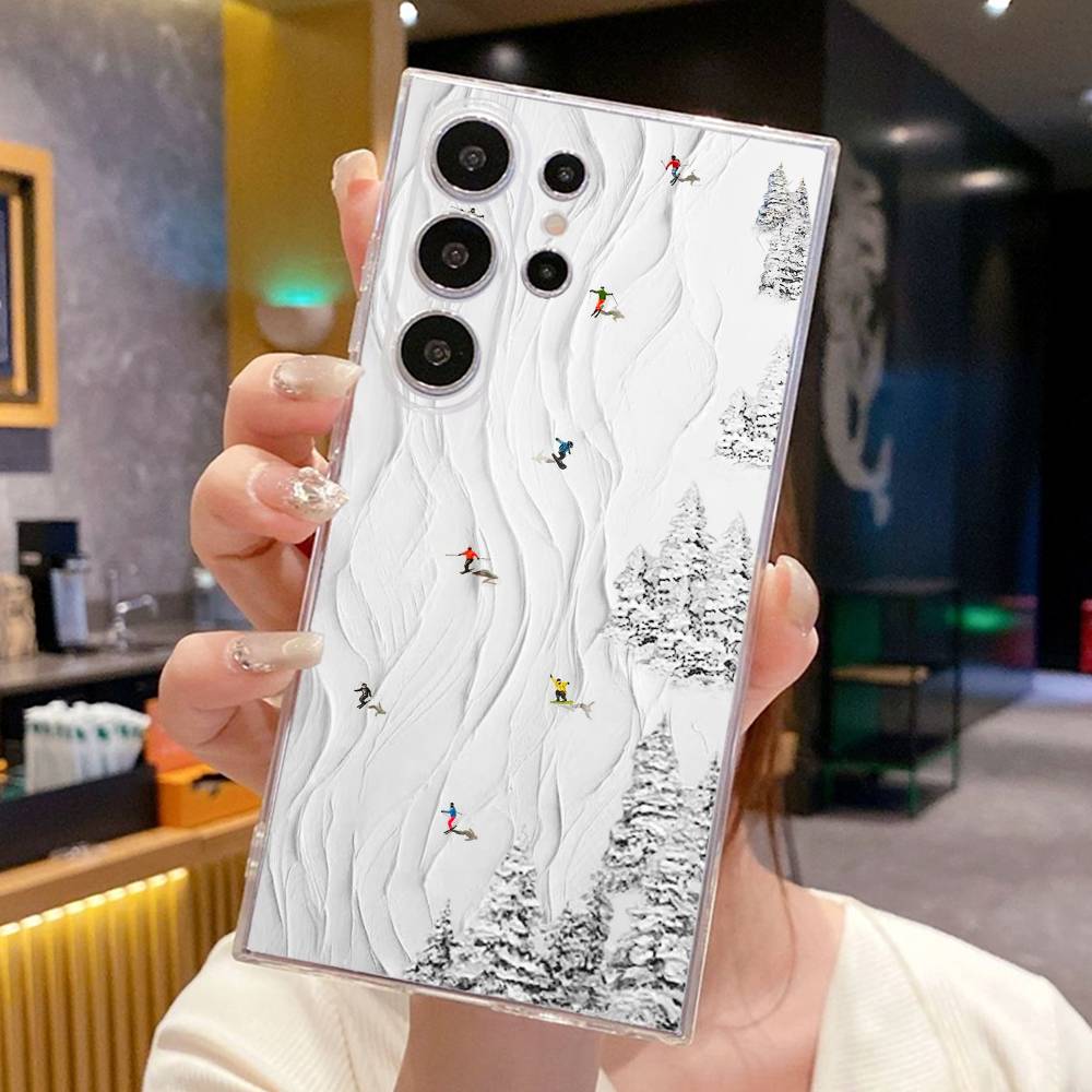 

Skiing sports art oil painting style Phone Case For SamsungS25,24,23,22,21,30,Ultra,20,Plus,Lite,Soft Silicone Transparent Cover Samsung S20fe