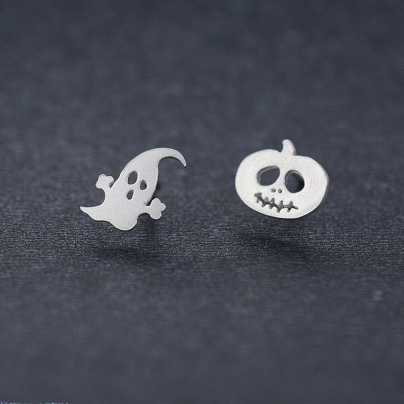 Ghost Pumpkin Stud Earrings 925 Stirling Silver Halloween Women Jewellery