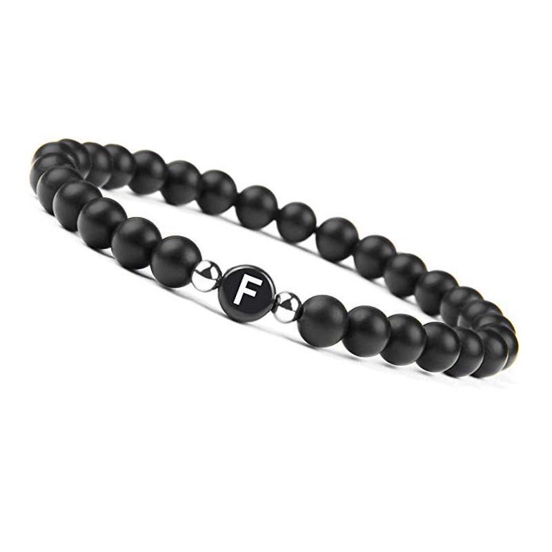 6mm Black Frosted Agate Stone Beaded 26 Letters Bracelet Valentine's Day Gift