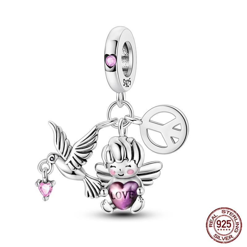 100% Copper Love And Peace Pendants Lovers Balloon Owl Charms Beads Fit Qikaola Original Bracelets Fine Diy Jewelry