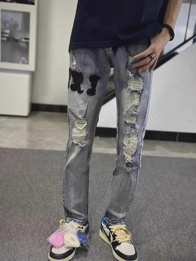 Męskie dżinsy Anir typu slim fit z haftem - Modny styl studencki, obcisłe i do wszystkiego