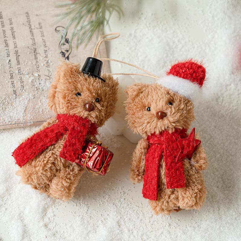 1PC Cute Christmas Bear Plush Pendant for Christmas Tree Hanging Bear Plush Pendant Gift Xmas Home Party Xmas Tree Decoration
