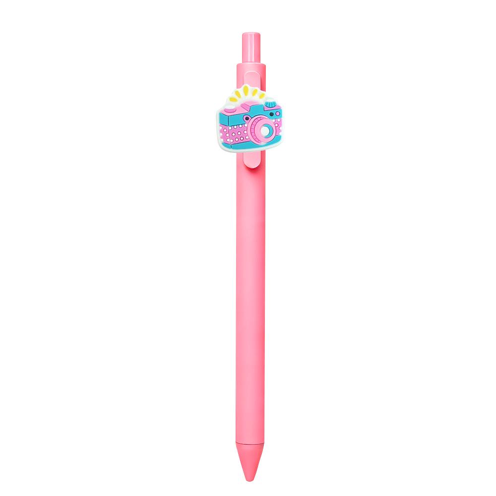 Pink Cartoon Ballpoint Pens - Soft Rubber Stickers, DIY Student & Office Stationery, Colored Ink.