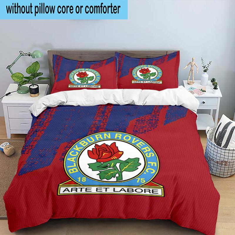 3PCS Blackburn Rovers Fc Crest Printed Bedding Set, Includes A Duvet Cover and Two Pillowcases for Bedroom, Suitable for All Seasons