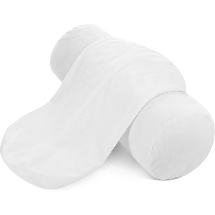 2 PCS Neck Roll Pillow Cover with Zipper, Round Neck Pillow Soft Bolster Pillows Covers White Breathable Cylinder Pillowcases for Cylindrical Cushion