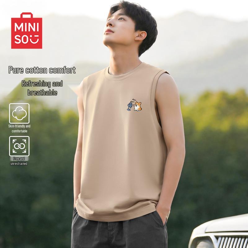 MINISO Men s Corgi Graphic Cotton Sleeveless Vest M