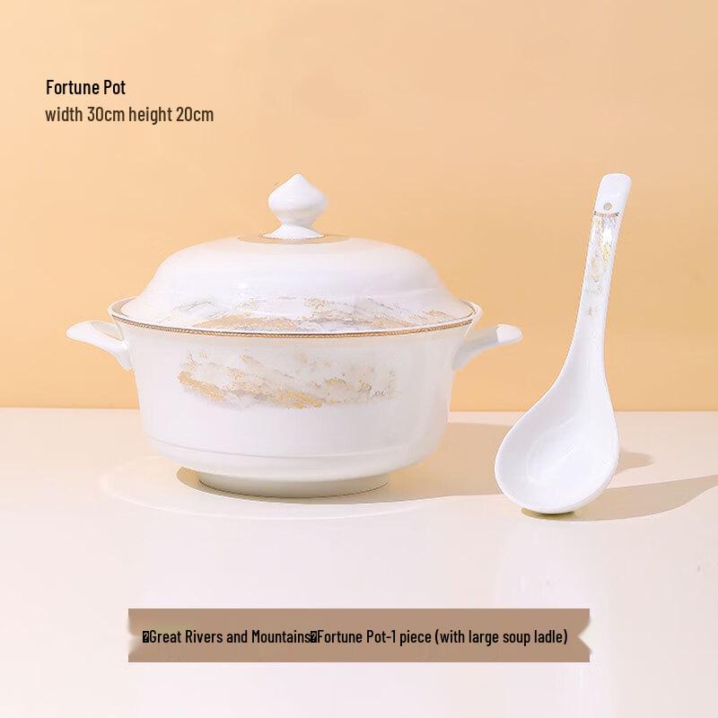 Jingdezhen Ceramic Pot & Soup Spoon Gift Set
