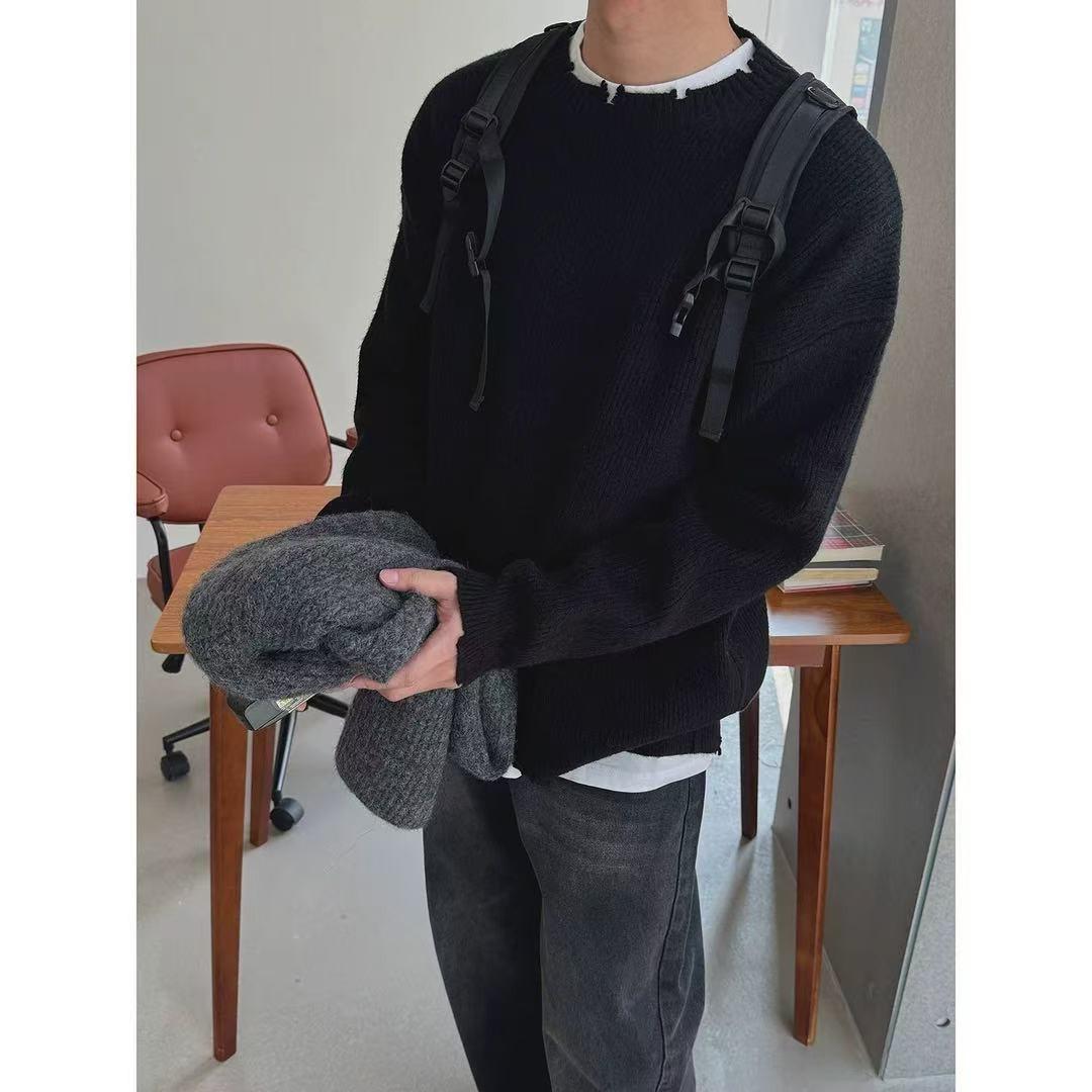 

American Retro Knitwear: Men s Vertical Ribbed Polo Sweater for Autumn/Winter M [50-55 kg]