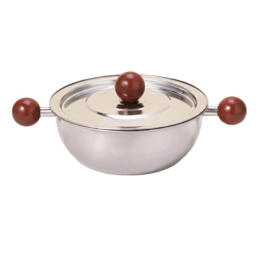 High Quality Stainless Steel Complementary Food Pot Silver Wood Ball Handle Noodle Pot 0 Coating Bowl Small Cookware Universal