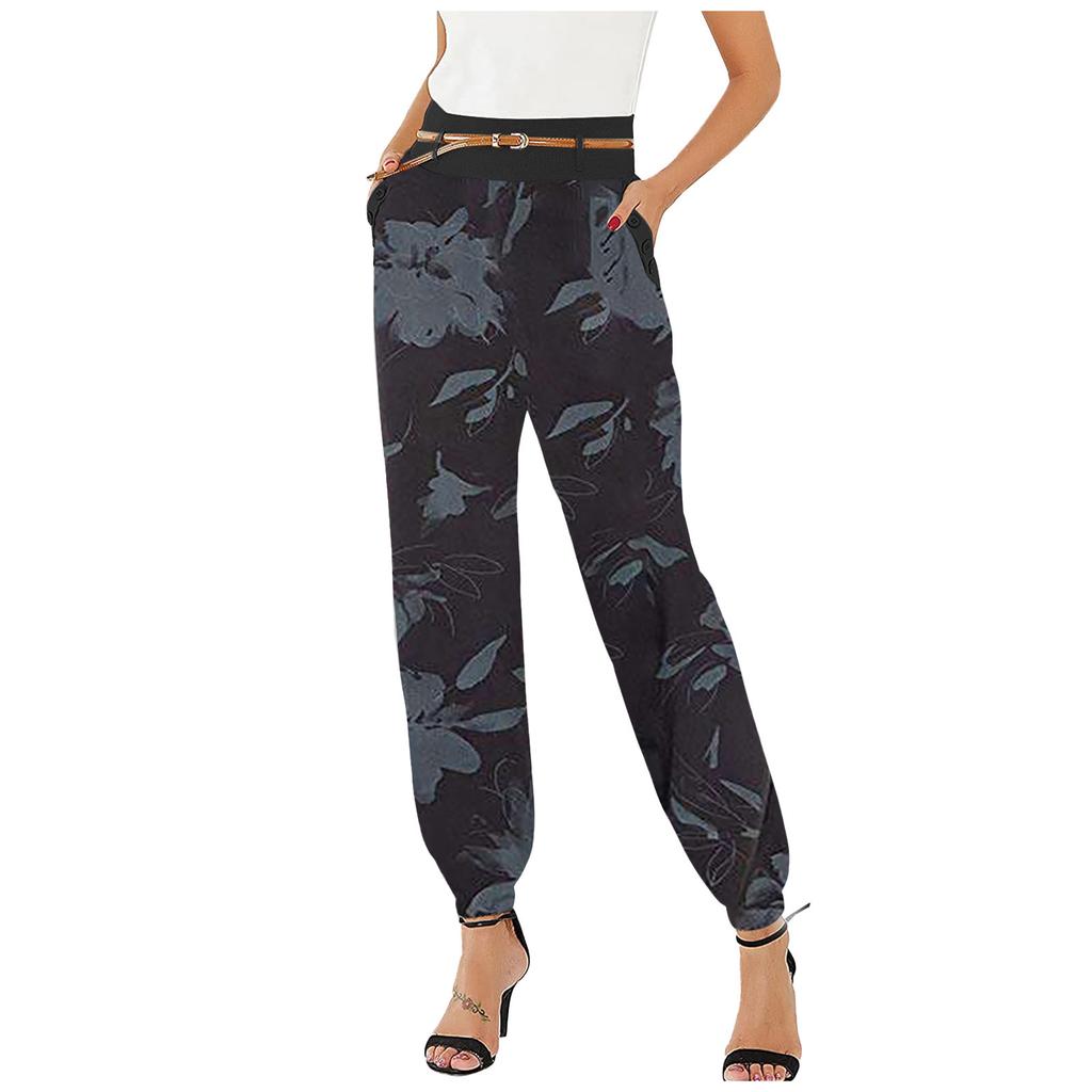 Womens Solid Color Printed Loose Low Waist Wide Leg Pants Long Pants Casual Pant