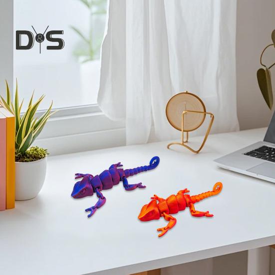 3D Printed Lizard Articulated Chameleon Ornament Desktop Decoration Flexible Animal Figurine Lizard Fidget Toy for Kids Adults Stress Relief