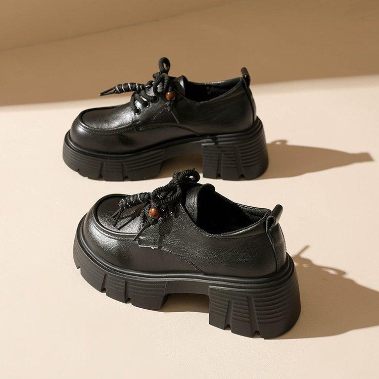 Platform Loafers Women's 20025 New Autumn Shoes Versatile Black Single Shoes Soft Soles Are Not Tired British Small Leather Shoes