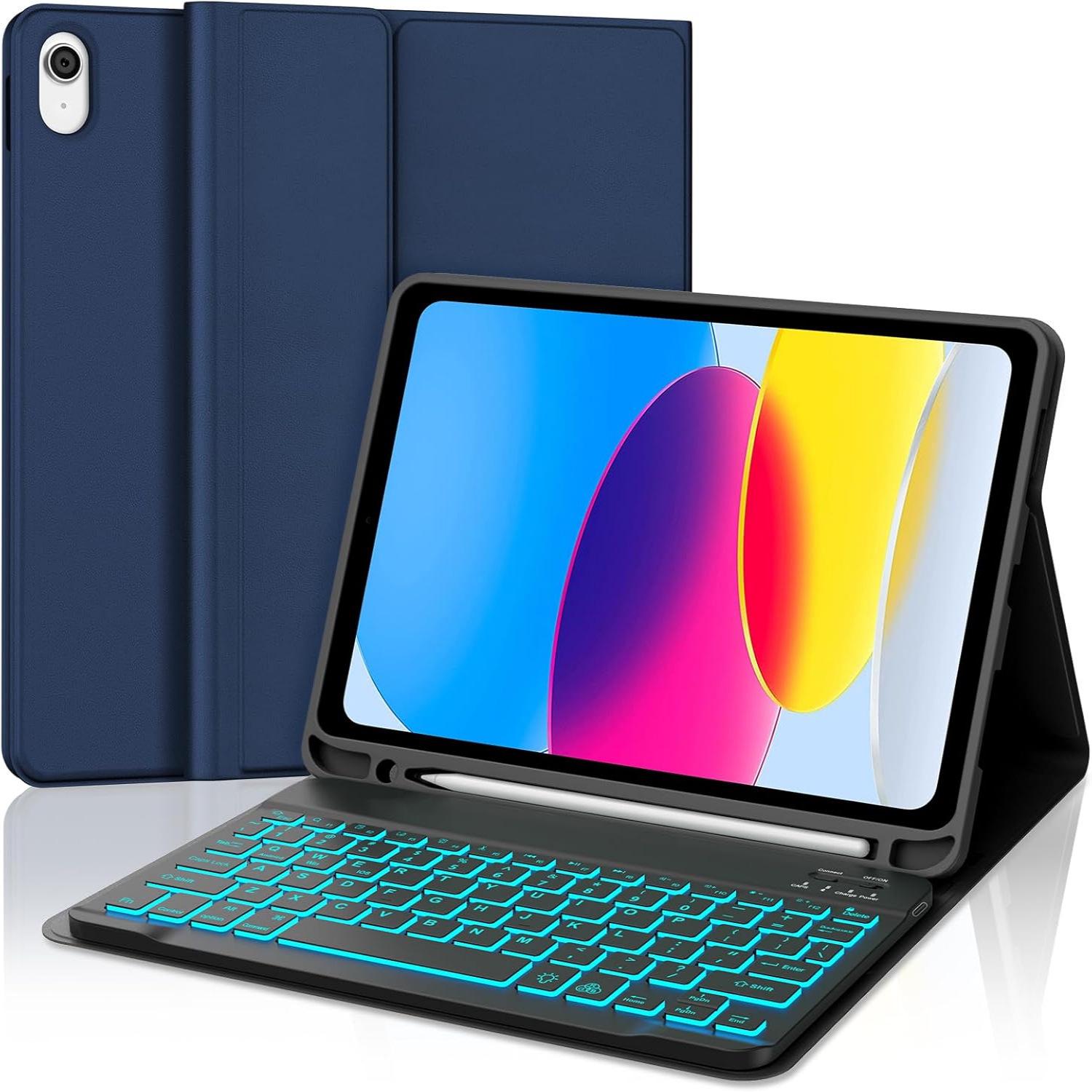 iPad 10th Gen Tablet Case with Backlit Bluetooth Keyboard & Built-in Pen Holder, Air 7, Pro 11-inch Compatible. iPad 10th/11th Gen (A16) (10.9-11-inch) compatible