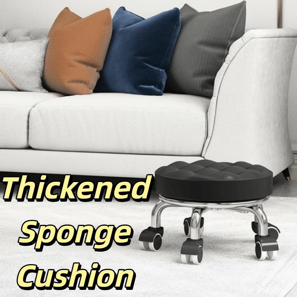 PU Leather Rotating Rolling Stool Waterproof 360 Degree Rotating Rolling Pulley Chair Sturdy Universal Wheel Low Seat Nail Salon