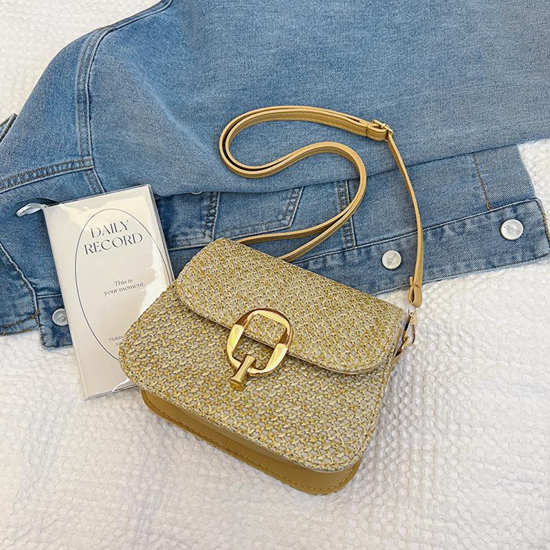 

Сумка кроссбоди на плечо из соломы с замком, женская, 2025, весна, новая, универсальная, ins, зарубежная, для отдыха, маленькая квадратная сумка хаки