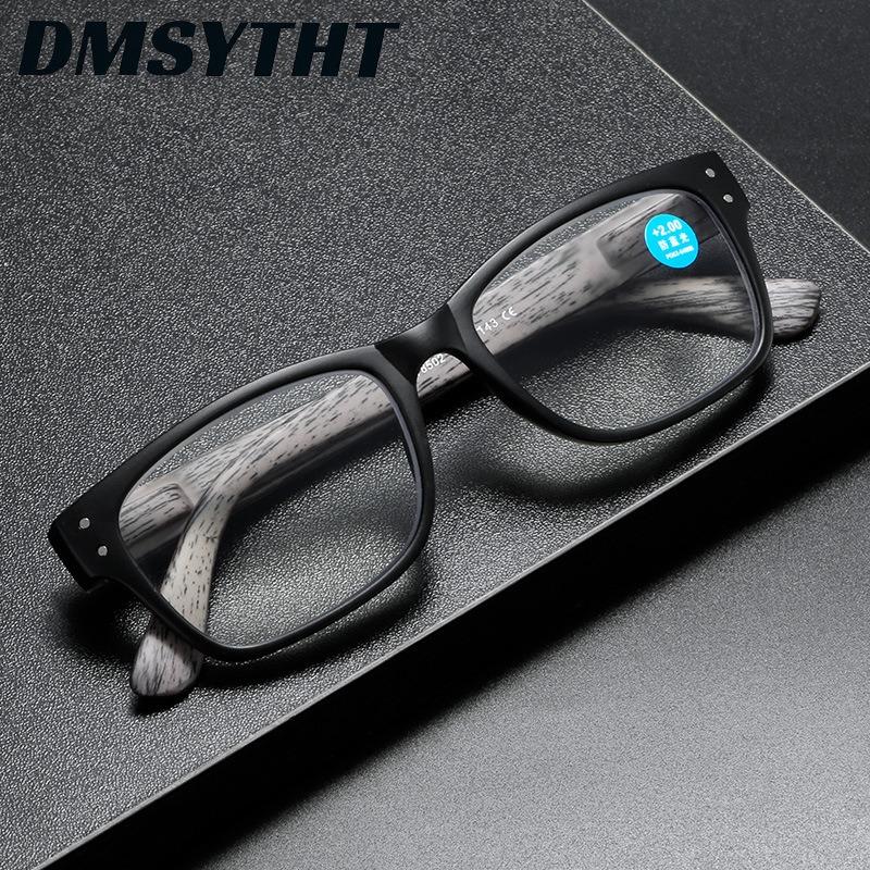 Business Reading Glasses Full Frame Imitation Wood Grain Anti Blue Light Spring Leg Presbyopia Eyeglasses Diopter +1.0 To +4.0