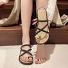 Wearing beach cover toes casual cool slippers fairy style with skirt flat bottom one word slippers 2025 summer and autumn new