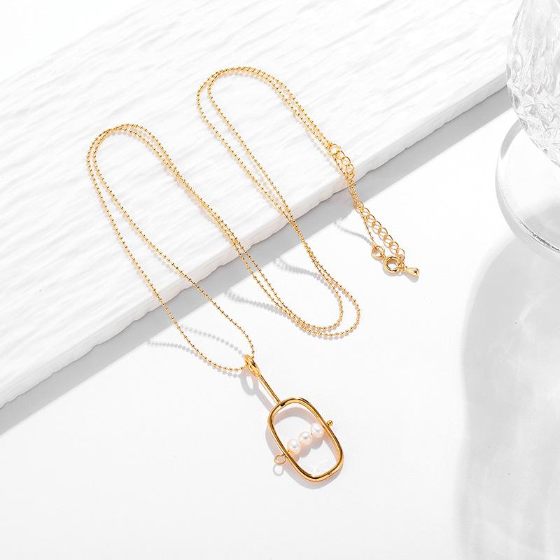 Chic Square Pearl Necklace with Freshwater Pearls, Fashion-style Sweater Chain for Women