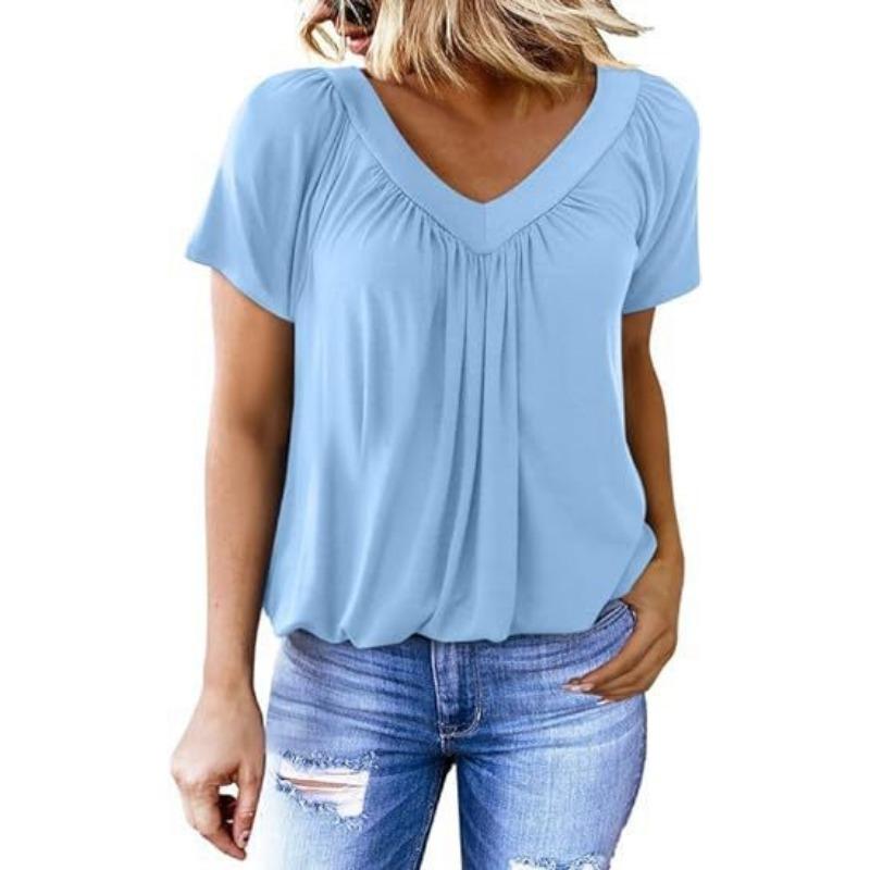 Personalized V-neck Raglan Sleeve Pleated Casual Daily Home T-shirt