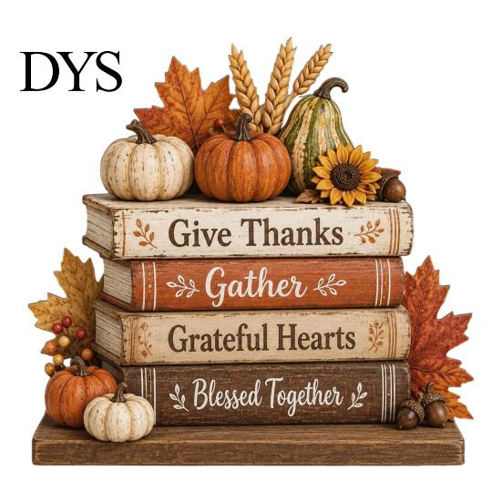 Handmade Carved Wood Figures Wooden Autumn Figurine for Thanksgiving And Halloween Decor, Retro Fall Reading Character Ornaments Table Decor