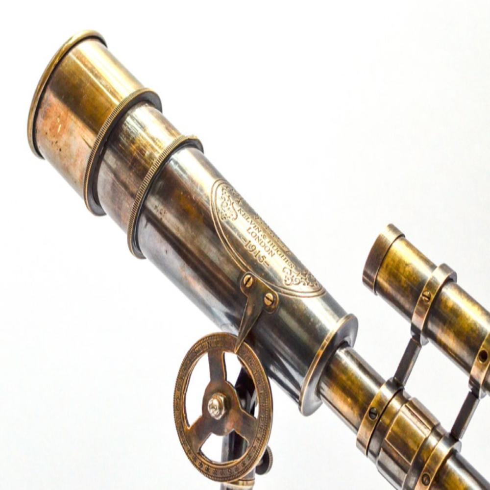 Vintage Brass Telescope on Tripod Stand – Antique Desktop Telescope, 8.89 cm Length x 10.16 cm Width x 6.35 cm Height