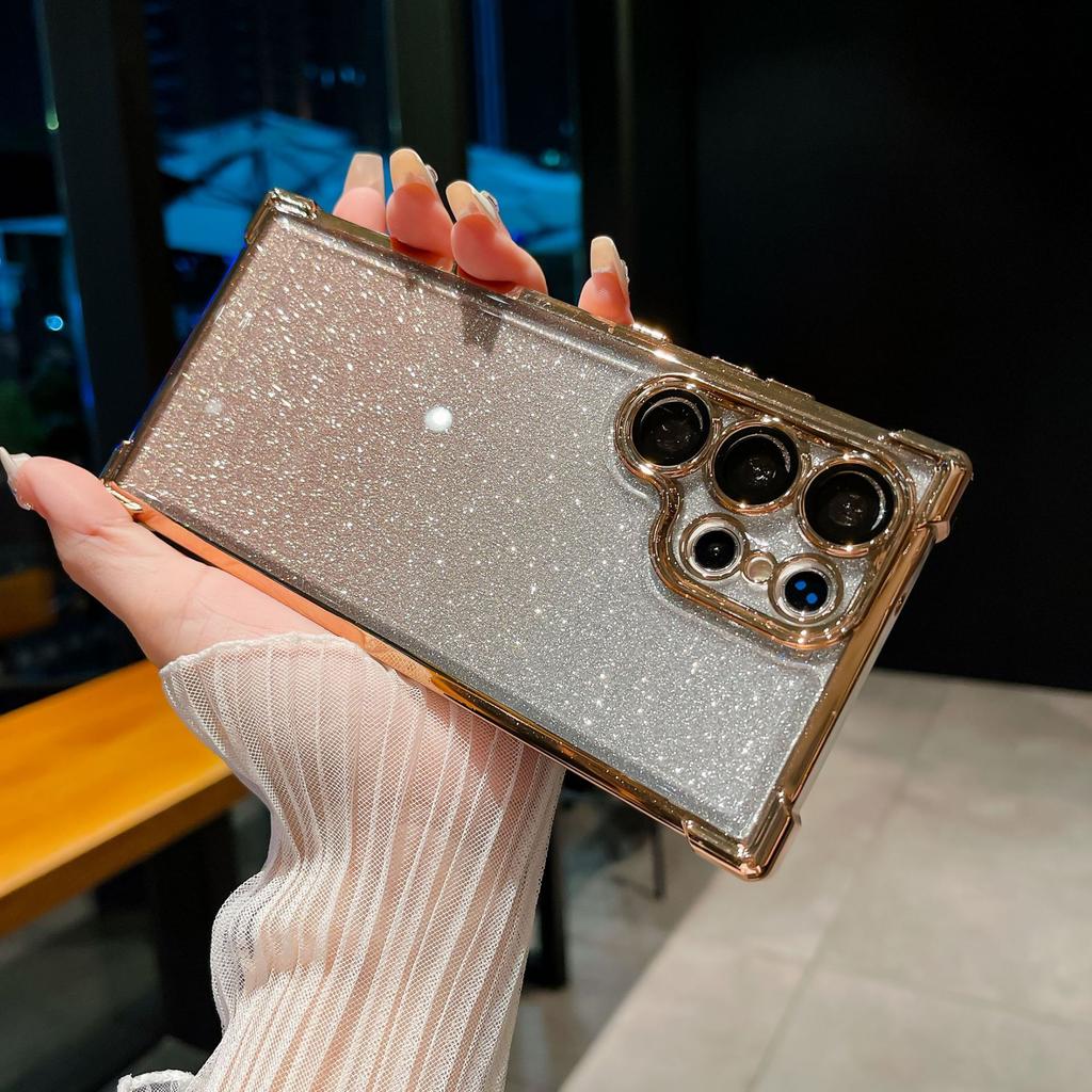 Samsung S24 Ultra Mobile Phone Case Electroplated Four Corner Anti Fall Magnifying Glass Magnetic Suction Bracket S23 Gradient Flash Powder