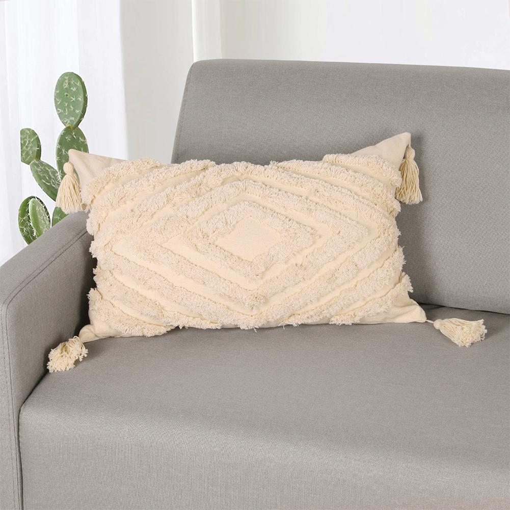 Tufted Cotton Fabric Pillowcase Simple Nordic Style Geometric Tassel Decoration Cushion Case Invisible Zipper Soft Throw Pillow Cover