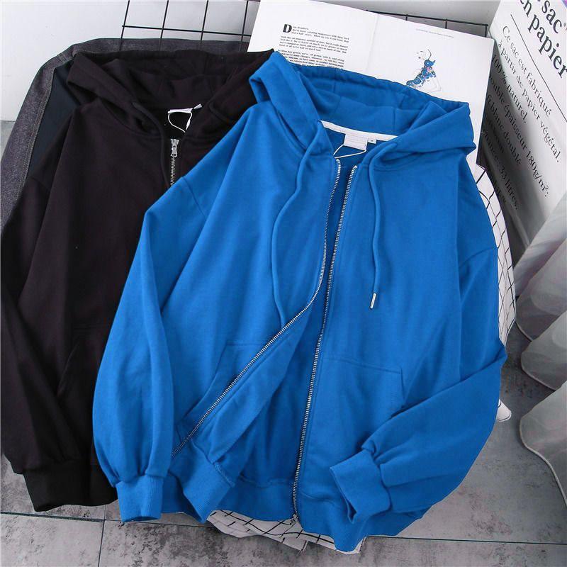 

Женская толстовка с капюшоном на флисовой подкладке в корейском стиле: Модный кардиган на молнии для осени/зимы. S below 90 jin