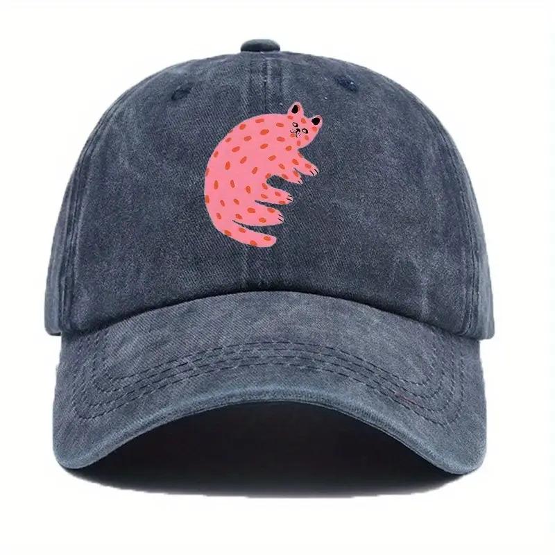 

Розовая кепка-бейсболка с принтом пятнистого кота, полиэстер, повседневная, регулируемая, солнцезащитная, для взрослых One Size