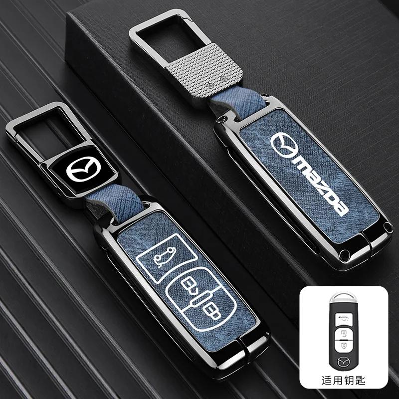2025 Hot Vintage Wash Water Denim Car Key Case Cover For Mazda 2 3 5 6 Axela Atenza Demio CX-3 CX5 CX-7 CX-9 MX-5  2015-2019 Acc