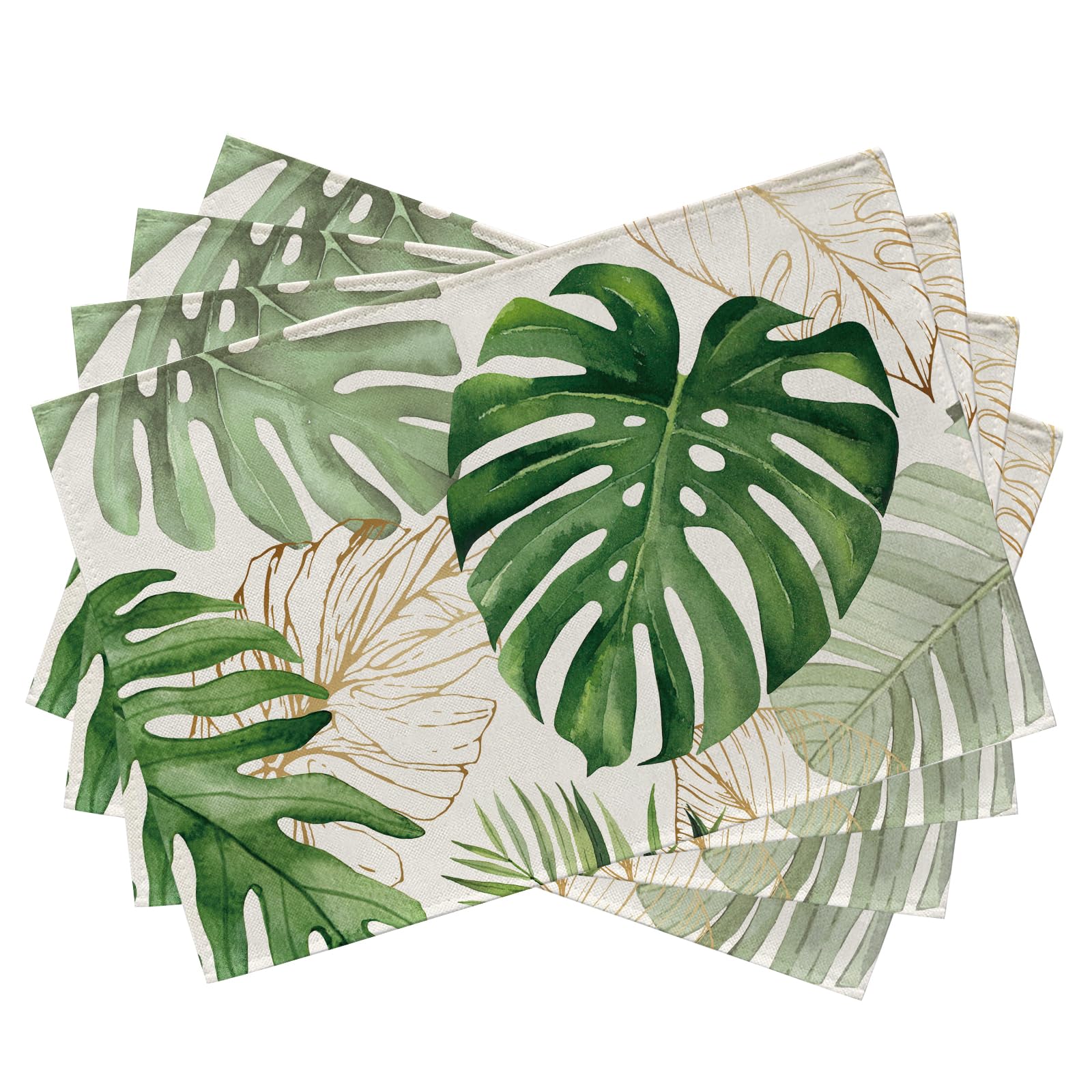 

Spring Summer Palm Leaves Placemats Set of 4, Tropical Greenery Monstera Plant Dining Table Place Mats, Hawaii Seasonal Kitchen Decor Home Deco 4Pcs-12 X18