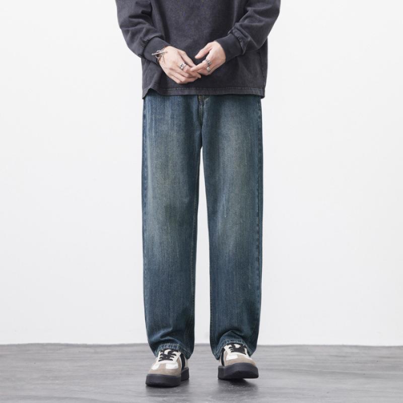 JYL Thick wide straight jeans men's retro simple universal men's pants