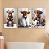 Bagno Mucca delle Highlands Scozzesi Pittura su Tela Decorazione Animali da Fattoria Stampe Umoristiche Stampa su Tela Fantasiosa Arte Decorazione WC Casa
