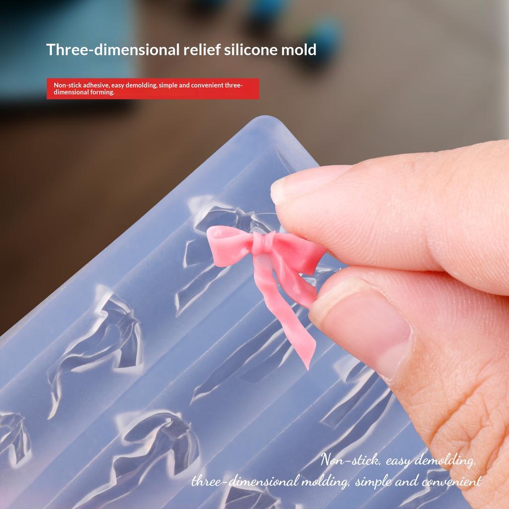 Ribbon Bow Nail Art Mold Silicone Cartoon Bowknot Pattern Nail Art Decorations Nail Polish Filling Mold Relief Design Manicure