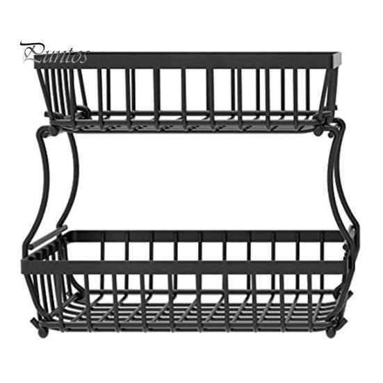 

2-уровневая корзина для фруктов на столешницу для кухни, прочная металлическая подставка для хранения овощей, хлебницы, проволочный органайзер для картофеля, лука чёрный