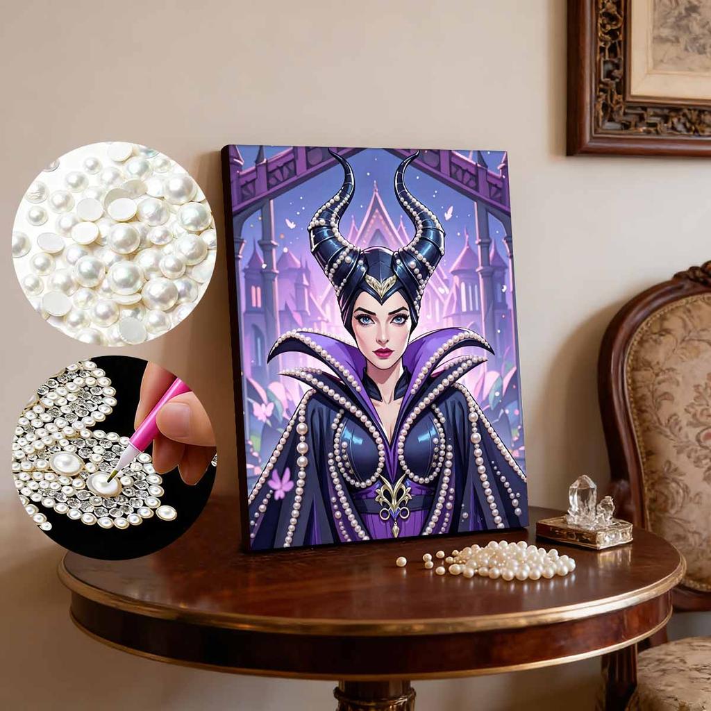 Handmade Maleficent Series Pearl Effect Frameless Art | Dark Castle & Curved Horn Cool Atmospheric Wall Art for Modern Living Room Home Decor