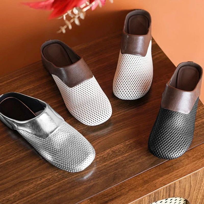 Women Baotou Low Heel Shoes Spring New Round Head Deep Mouth Color Soft Sole Anti-slip Wear-resistant Slippers